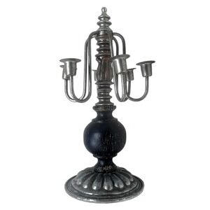 Dilly 70s Pewter Mini‎ Candle 6 Silver Tone Wood Shabby Farmhouse Boho Center